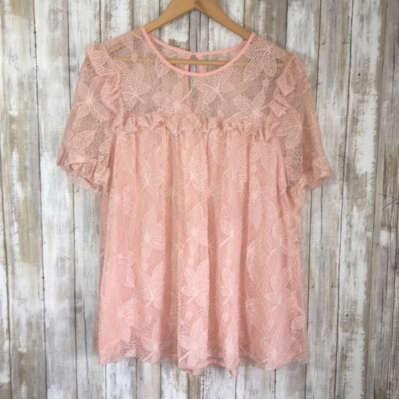 entro Tops - Entro Baby Pink Lace Blouse